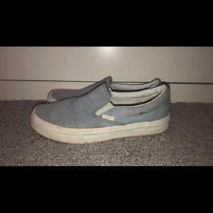 Denim Slip On Vans With Red Dots
